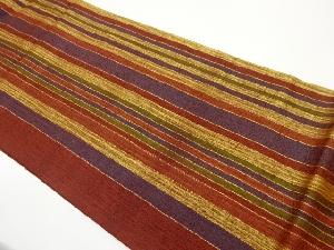 手織り紬すくい織縞模様織出し全通袋帯